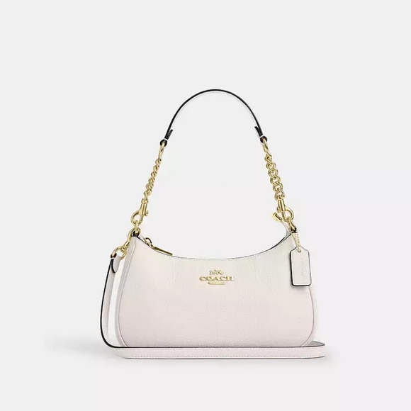 New! Teri Shoulder Bag in refined pebble leather/Gold/Chalk, Style# CV934
